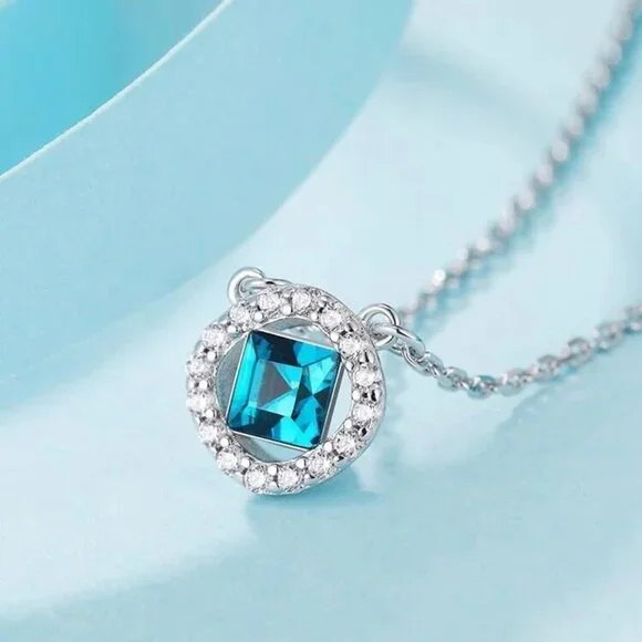 Melissa Ann Topaz Blue Cubic Zirconia Sterling Silver Necklace Gift Packaged - Picture 4 of 9